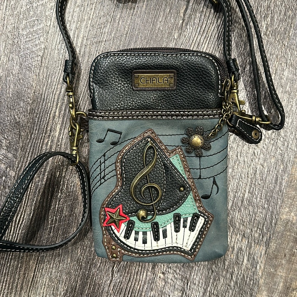 Chala Crossbody-Black & Gray w/Musical Design Perfect for music lover